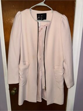 H&M Light Pink Collarless midlength Zip Coat